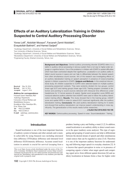 Effects of an Auditory Lateralization Training in Children Suspected to Central Auditory Processing Disorder