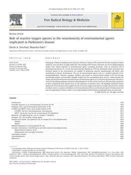 Role of Reactive Oxygen Species in the Neurotoxicity of Environmental Agents Implicated in Parkinson's Disease