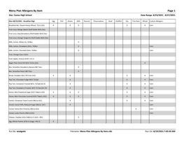 High School Menu Allergen Information