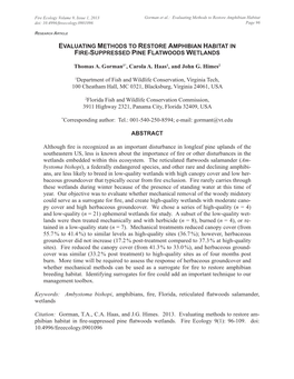 Evaluating Methods to Restore Amphibian Habitat in Fire-Suppressed Pine Flatwoods Wetlands