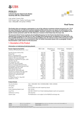 PERLES Linked to Russian Opportunity Basket Issued by UBS AG, London Branch