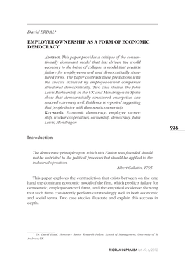 Employee Ownership As a Form of Economic Democracy