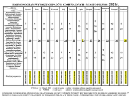 HARMONOGRAM WYWOZU ODPADÓW KOMUNALNYCH - MIASTO PILZNO– 2021R