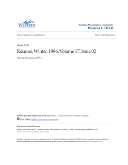 Résumé, Winter, 1986, Volume 17, Issue 02 Alumni Association, WWU