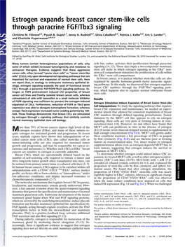 Estrogen Expands Breast Cancer Stem-Like Cells Through Paracrine FGF/Tbx3 Signaling