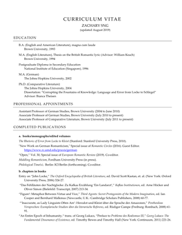 CURRICULUM VITAE ZACHARY SNG (Updated August 2019)