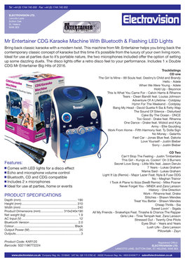 Mr Entertainer CDG Karaoke Machine with Bluetooth & Flashing