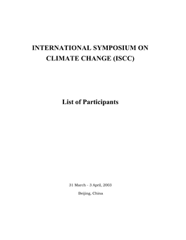 INTERNATIONAL SYMPOSIUM on CLIMATE CHANGE (ISCC) List