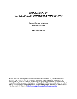 Management of Varicella Zoster Virus (Vzv) Infections
