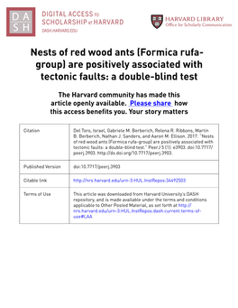 Formica Rufa-Group) Are Positively Associated with Tectonic Faults: a Double-Blind Test.” Peerj 5 (1): E3903