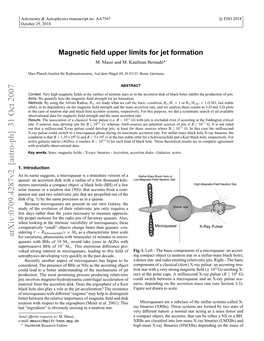 Magnetic Field Upper Limits for Jet Formation