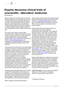 'Alternative' Medicines 20 August 2014