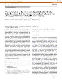 Characterization of the Antimicrobial Peptide Family Defensins In