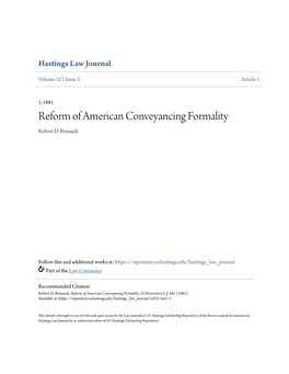 Reform of American Conveyancing Formality Robert D