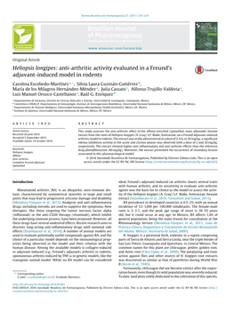 Heliopsis Longipes: Anti-Arthritic Activity Evaluated in a Freund’S