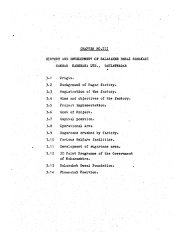 CHAPTER NO.III HISTORY and DEVELOPMENT of BALASAHBB DBSAI SAHAKARI SAEHAR EAREHANA LTD ., DAULATNAGAR 3.1 • Origin. 3.2 Backgr