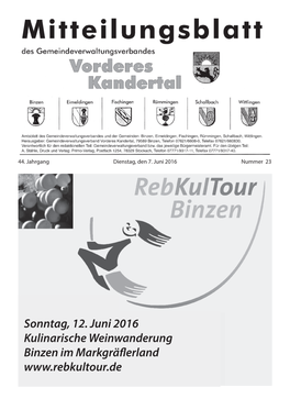 Sonntag, 12. Juni 2016 Kulinarische Weinwanderung Binzen Im Markgrälerland Seite 2 Dienstag, Den 7