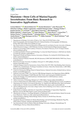 Maristem—Stem Cells of Marine/Aquatic Invertebrates: from Basic Research to Innovative Applications