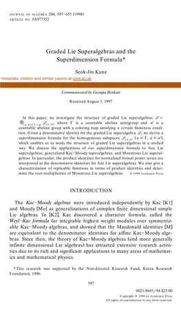 Graded Lie Superalgebras and the Superdimension Formula*