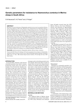 Genetic Parameters for Resistance to Haemonchus Contortus in Merino Sheep in South Africa