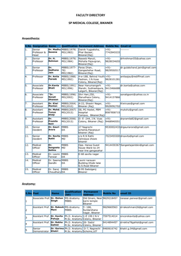 FACULTY DIRECTORY SP MEDICAL COLLEGE, BIKANER Anaesthesia