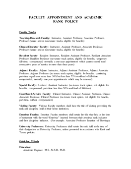 Faculty Appointment and Academic Rank Policy