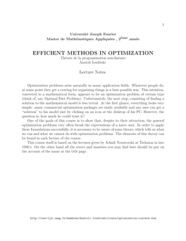 EFFICIENT METHODS in OPTIMIZATION Th´Eorie De La Programmation Non-Lin´Eaire Anatoli Iouditski