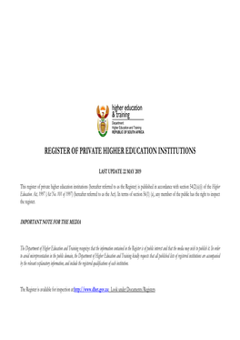 Register of Private Higher Education Institutions