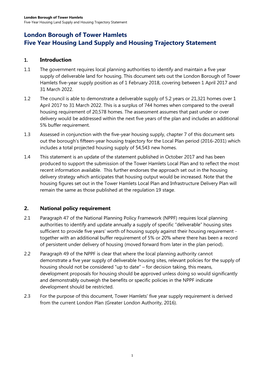 London Borough of Tower Hamlets Five Year Housing Land Supply and Housing Trajectory Statement