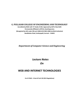 Lecture Notes on WEB and INTERNET TECHNOLOGIES