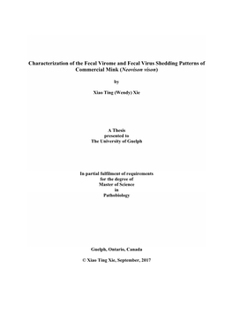 Characterization of the Fecal Virome and Fecal Virus Shedding Patterns of Commercial Mink (Neovison Vison)