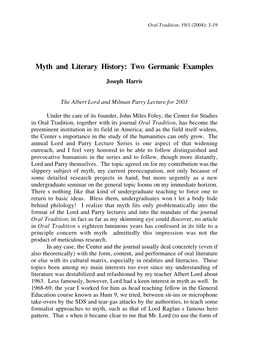 Myth and Literary History: Two Germanic Examples