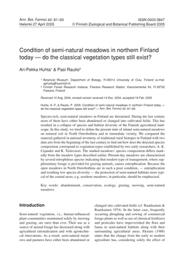 Condition of Semi-Natural Meadows in Northern Finland Today — Do the Classical Vegetation Types Still Exist?