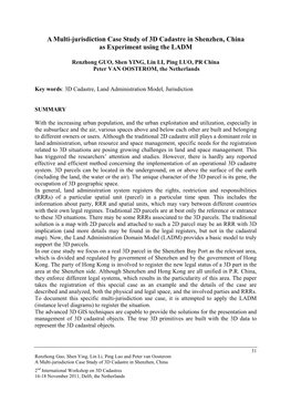 A Multi-Jurisdiction Case Study of 3D Cadastre in Shenzhen, China As Experiment Using the LADM