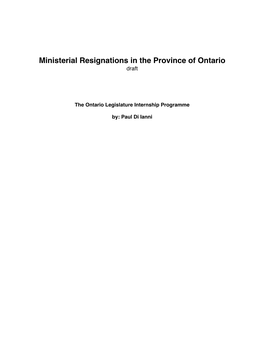 Ministerial Resignations in the Province of Ontario Draft