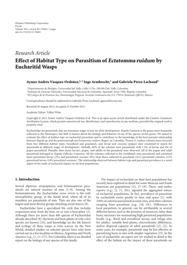 Research Article Effect of Habitat Type on Parasitism of Ectatomma Ruidum by Eucharitid Wasps