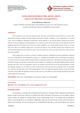 Navigation Features in the Arctic and Its Impact on the Suez Canalrevenues