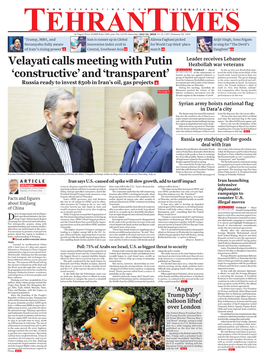 Velayati Calls Meeting with Putin 'Constructive' and 'Transparent'