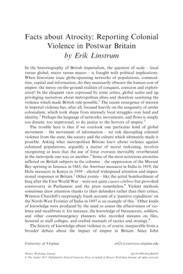 Facts About Atrocity: Reporting Colonial Violence in Postwar Britain by Erik Linstrum