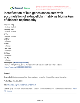 Identi Cation of Hub Genes Associated with Accumulation of Extracellular