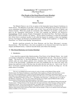 The Great Peace) Or (The People of the Great Peace/Cosmic Kinship) —The Mohawk Nation and Haudenosaunee Confederacy—