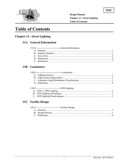 Chapter 11 - Street Lighting Table of Contents