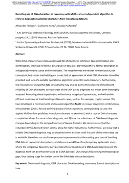 Revisiting Use of DNA Characters in Taxonomy with Mold ‐ a Tree Independent Algorithm to Retrieve Diagnostic Nucleotide Characters from Monolocus Datasets