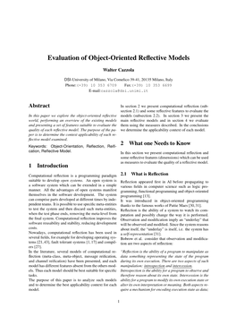 Evaluation of Object-Oriented Reflective Models