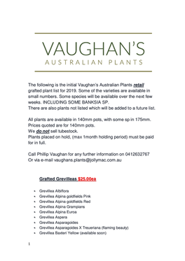 The Following Is the Initial Vaughan's Australian Plants Retail Grafted Plant