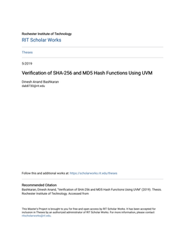 Verification of SHA-256 and MD5 Hash Functions Using UVM