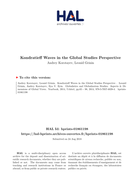 Kondratieff Waves in the Global Studies Perspective Andrey Korotayev, Leonid Grinin