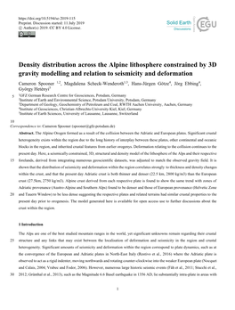 Density Distribution Across the Alpine Lithosphere Constrained by 3D