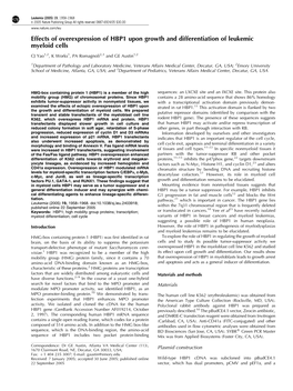 Effects of Overexpression of HBP1 Upon Growth and Differentiation of Leukemic Myeloid Cells