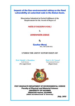 Impacts of the Geo-Environmental Setting on the Flood Vulnerability at Watershed Scale in the Jhelum Basin